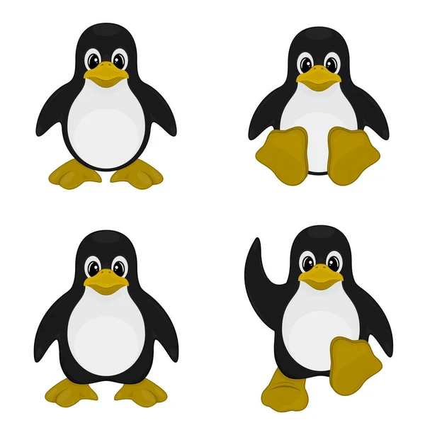 Vier Niedliche Pinguin Cartoons — Stockvektor