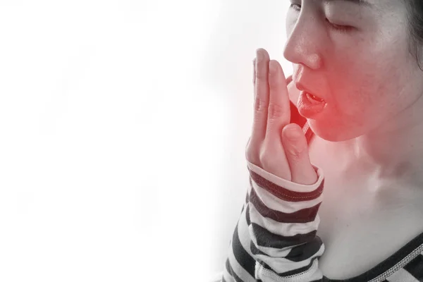 Asian woman having Bad breath on isolated white background. — Stock Photo, Image