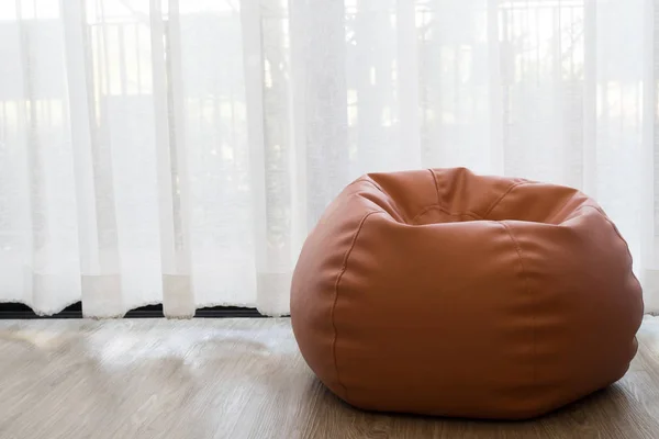 Left Free Space Bean Bag White Curtain Window Living Room Stock Photo