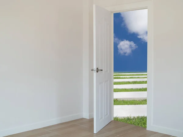 Open door with path way to sky, concept of learning outside the Royalty Free Stock Photos