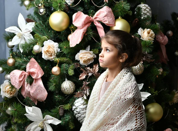 Bela Menina Sonhos Paddock Papai Noel Para Ano Novo — Fotografia de Stock