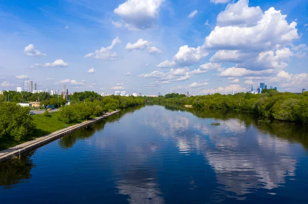 Panoramic Views River Forest Reflection Clouds River Taken Drone — Stock Photo, Image
