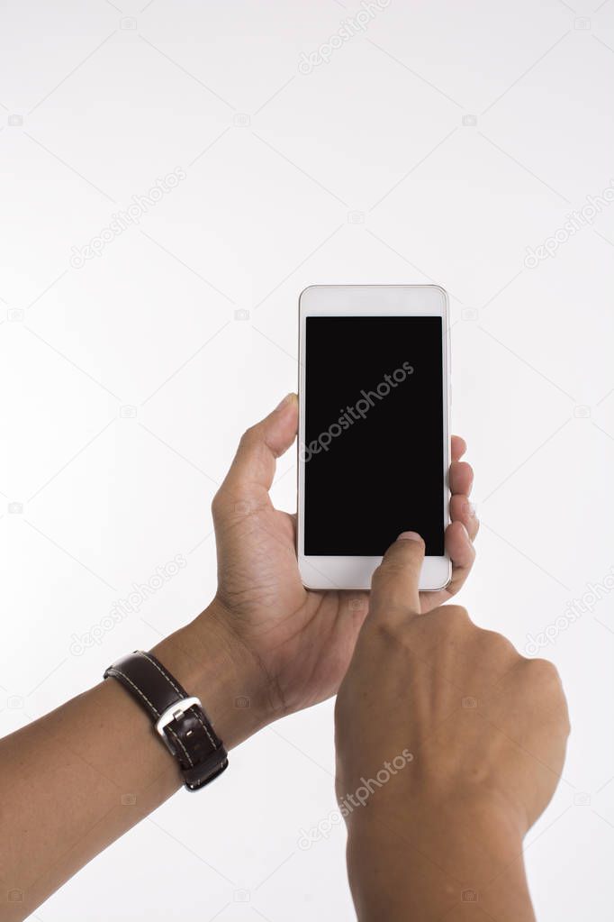 Hands holding mobile phone