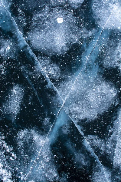 Ice texture on surface of frozen lake, nature background image — Stock Photo, Image