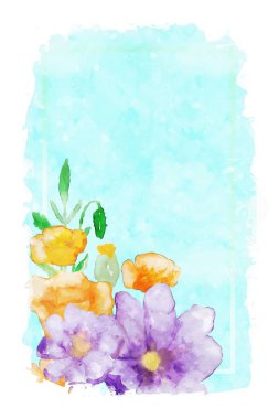 Çerçeve ile çiçek açan suluboya resim, arkaplan için bahar resmi