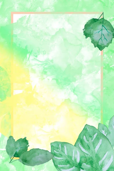 Pintura aquarela de folhas tropicais verdes no fundo verde — Fotografia de Stock