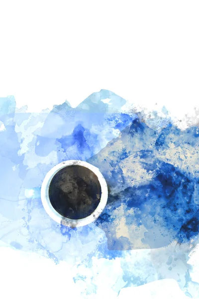 Tasse mit Aquarellhintergrund, Bild in Blautönen — Stockfoto