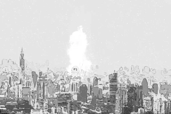 Digital painting of city in dark tone and dirty, landscape drawing