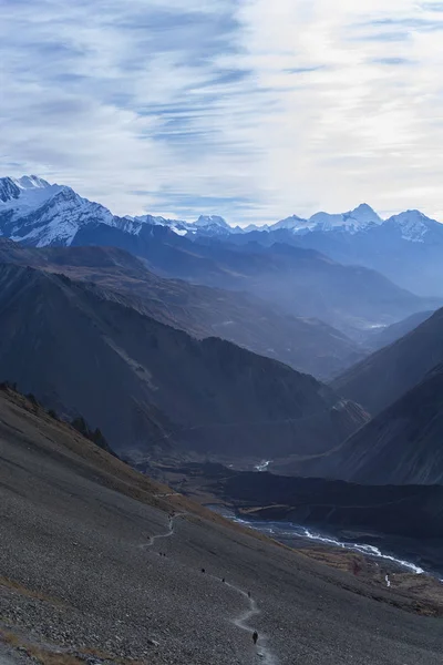 Montañas Nepal Con Nubes Cielo Ruta Trekking Del Circuito Annapurna — Foto de Stock