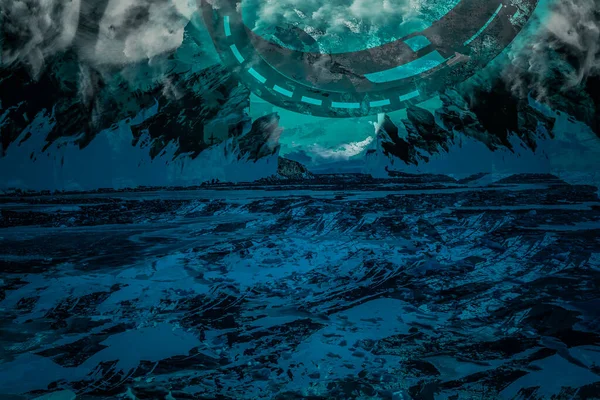 Science Fiction Kunstwerk Hintergrund Außerirdisches Raumschiff Himmel Der Nacht — Stockfoto