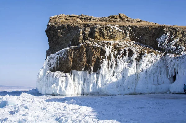 Acantilado Roca Con Estalactita Hielo Lago Baikal Rusia Fotografía Paisajes —  Fotos de Stock