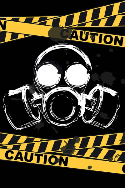 Caution Poster Gas Mask Danger Area Warning — Stock Vector