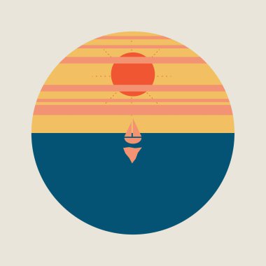 Öğleden sonra yelkenli ve güneşli mavi deniz, vektör görüntüsü