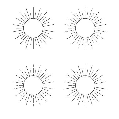 Güneş simgelerinin düz ve ince çizgisi, vektör görüntüsü