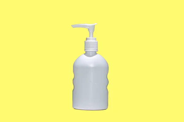 White Hand Wash Bottle Yellow Background — Stock Photo, Image