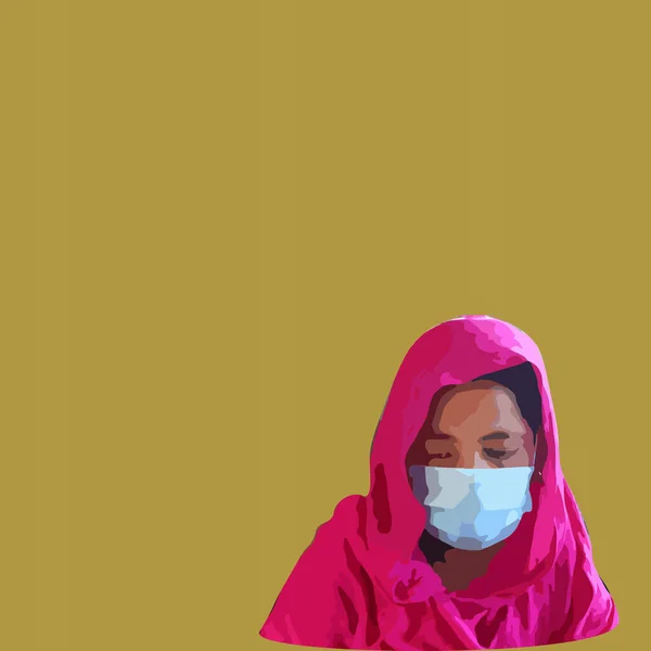 Femmes Musulmanes Portant Masque Facial Sur Fond Doré — Photo