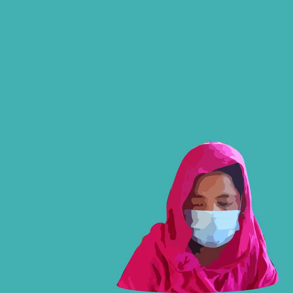 Mulheres Muçulmanas Usando Máscara Facial Fundo Azul — Fotografia de Stock