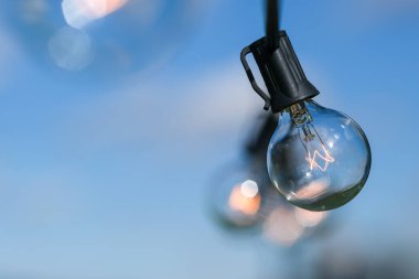 Bir Edison ampul dekoratif ipinin yakın çekimi