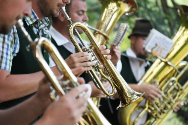 Salzkammergut 'ta geleneksel müzisyenler (Yukarı Avusturya, Avusturya)