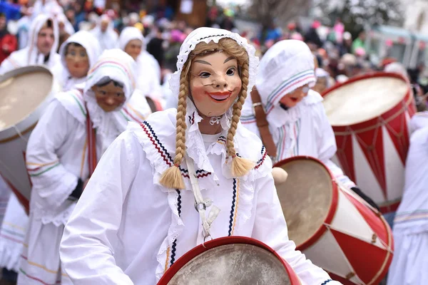 Carnaval Dans Salzkammergut Femme Tambour Est Une Figure Qui Produit — Photo