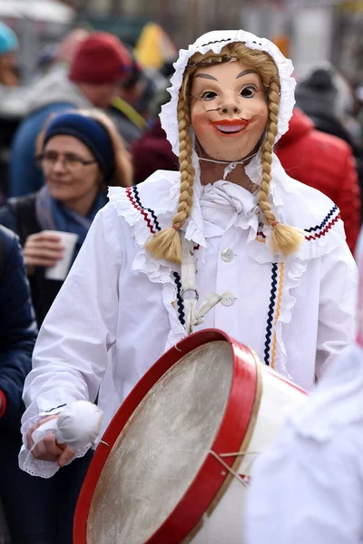 Carnaval Salzkammergut Mulher Tambor Uma Figura Que Ocorre Grupos Carnaval — Fotografia de Stock