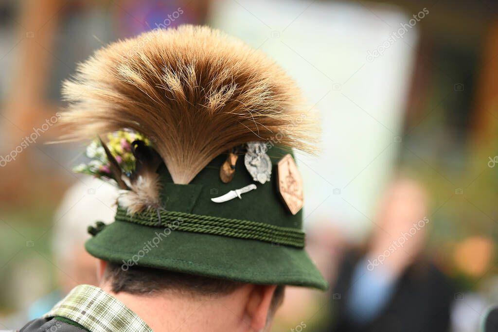 A typical hat with a chamois beard (a bundle with chamois hair) in the Salzkammergut (Upper Austria, Austria)