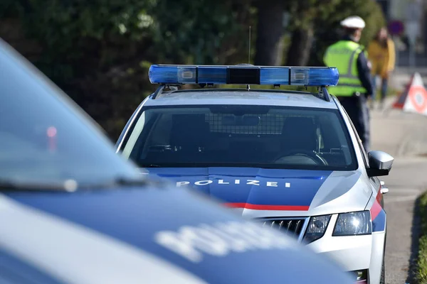 Corona Crisis Politiecontroles Uitreisbeperkingen Worden Gecontroleerd Door Politie Oostenrijk District — Stockfoto