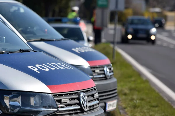 Krize Korony Policejní Kontroly Omezení Odchodu Kontroluje Policie Rakousku Okres — Stock fotografie