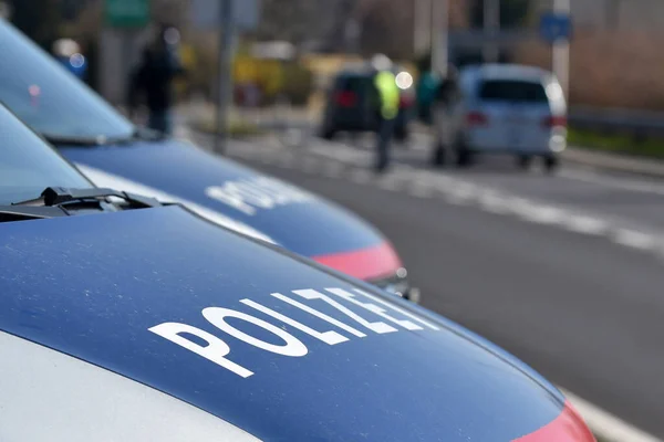 Криза Корони Поліцейський Контроль Обмеження Виходу Контролюються Поліцією Австрії Гмунден — стокове фото