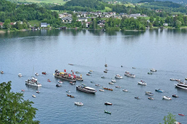 Procesión Del Corpus Christi Lago Traunsee Traunkirchen Salzkammergut Distrito Gmunden —  Fotos de Stock