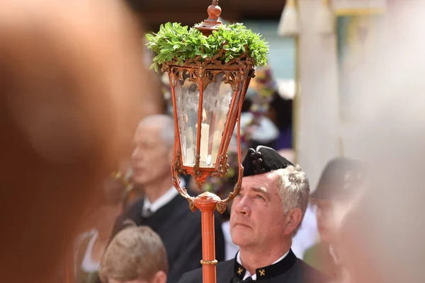 Salzkammergut Taki Hallstatt Gölü Ndeki Corpus Christi Alayı Avusturya Nın — Stok fotoğraf