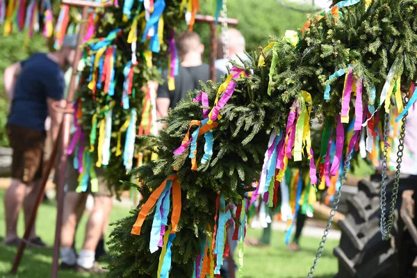 Maibaumaufstellung Atsdorf Oberösterreich Österreich Ein Maibaum Ist Ein Geschmückter Baum — Stockfoto