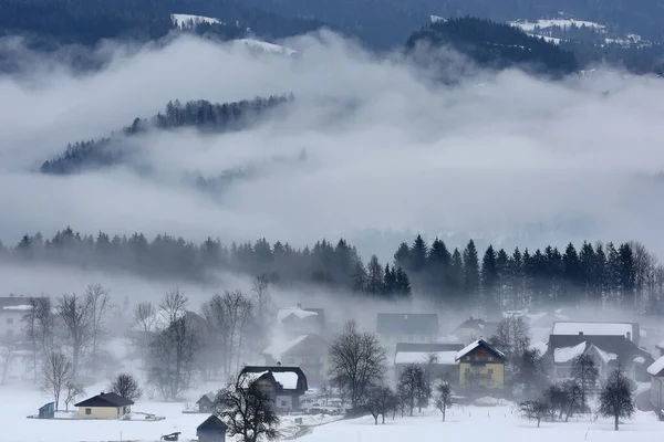 Nevoeiro Bad Goisern Wintry Salzkammergut Distrito Gmunden Alta Áustria Áustria — Fotografia de Stock