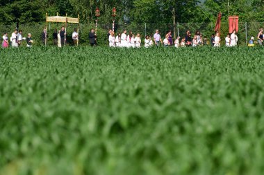 Corpus Christi alayı Rstorf, Schwanenstadt 'ta (Vcklabruck ilçesi, Yukarı Avusturya, Avusturya) -