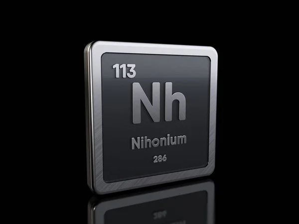 Nihonium Elem Szimbólum Periodikus Táblázat Sorozat Renderelés Elszigetelt Fekete Háttér — Stock Fotó