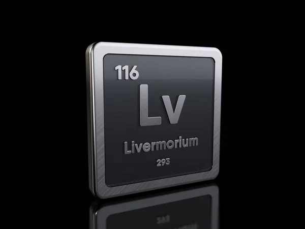 Livermorium Symbol Prvku Periodické Řady Tabulek Vykreslování Izolované Černém Pozadí — Stock fotografie
