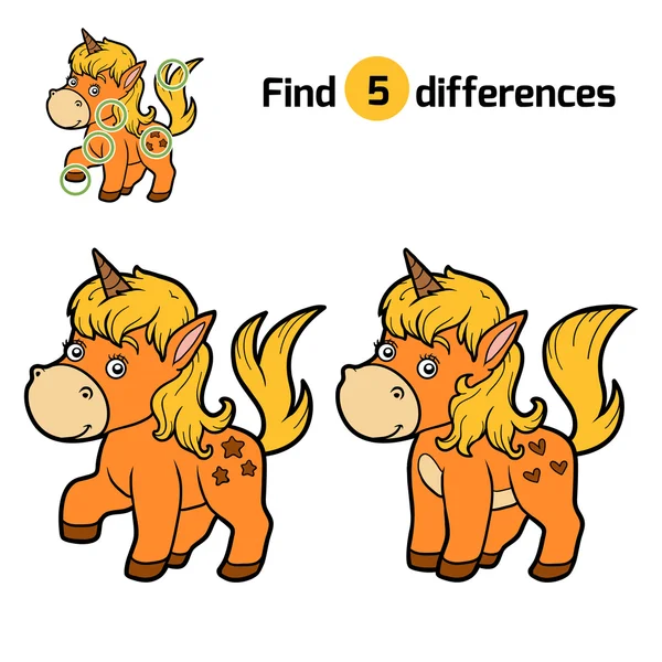 Encuentra diferencias, Unicornio — Vector de stock