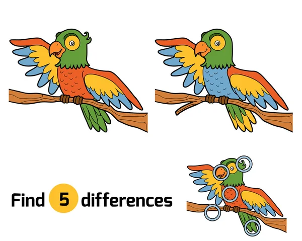 Hitta skillnader för barn, papegoja — Stock vektor