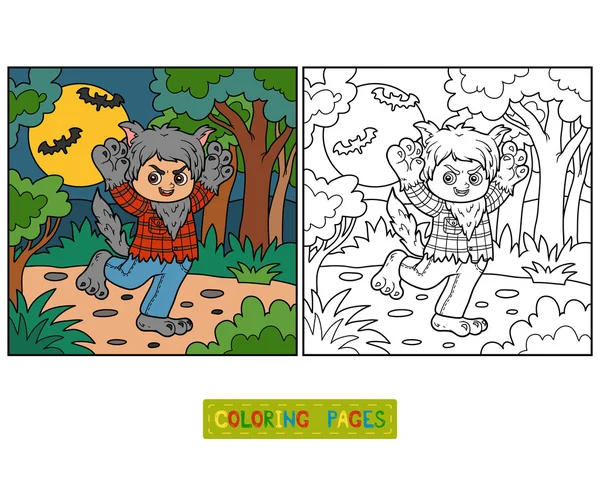 Libro para colorear para niños, Hombre Lobo — Vector de stock