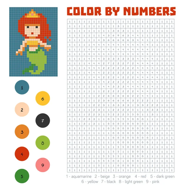 สีตามตัวเลขนางเงือก — ภาพเวกเตอร์สต็อก