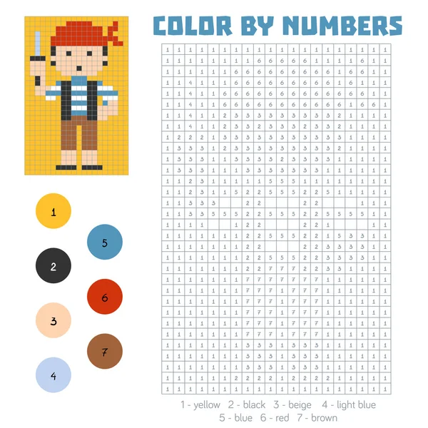 Color by number, Pirate — Stock Vector