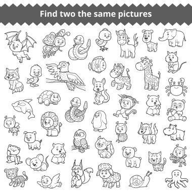 Çocuklar için hayvanat bahçesi hayvanları aynı resimleri bulma