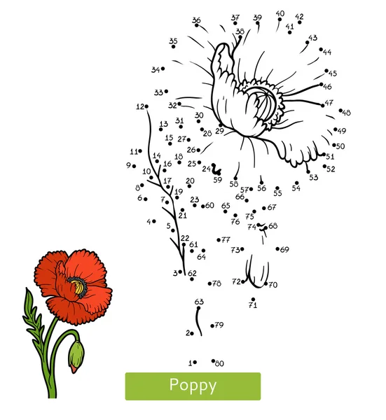 Numbers game for children, flower Poppy — Stock Vector