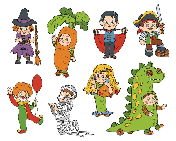 Juego de vectores de personajes infantiles de Halloween — Vector de stock