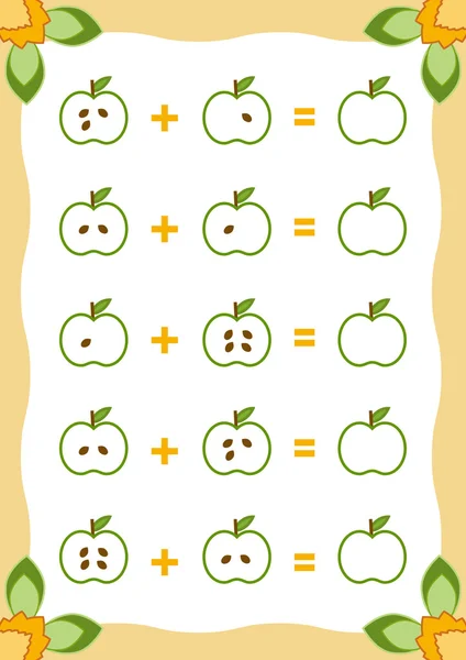 Räkna spel för barn. Tillägg kalkylblad med äpplen — Stock vektor