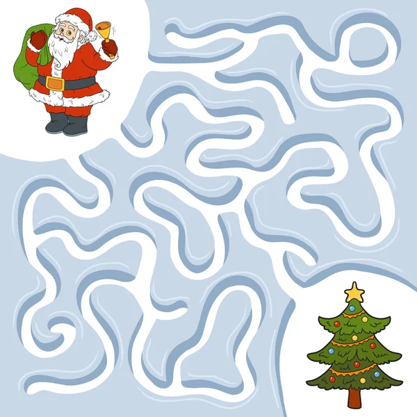 冬季迷宫游戏，圣诞老人和圣诞树 — 图库矢量图片