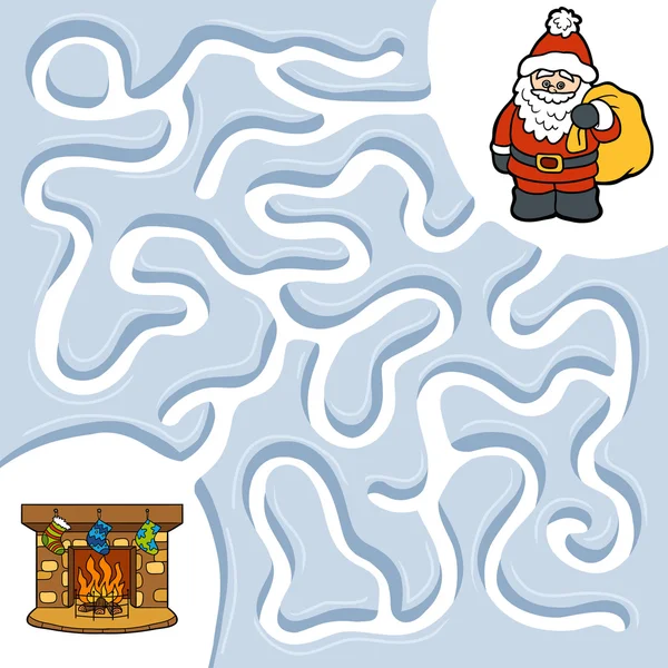 Jeu de labyrinthe d'hiver, Père Noël et cheminée — Image vectorielle