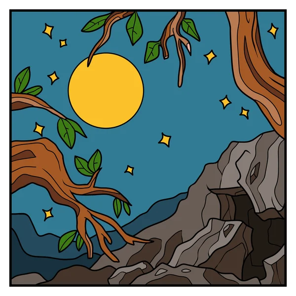 Fondo de la naturaleza vectorial, paisaje colorido con luna llena . — Vector de stock