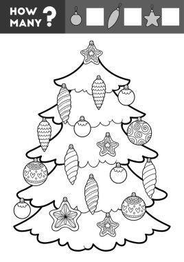 Oyun çocuklar için sayma. Noel ağacı ve oyuncaklar