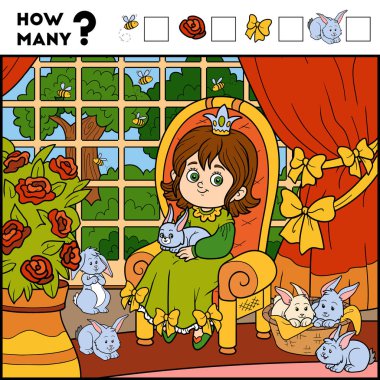 Counting Game for Preschool Children. Princess and background clipart